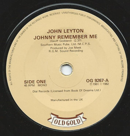 John Leyton - Johnny Remember Me / Wild Wind - Used Vinyl Record 7"