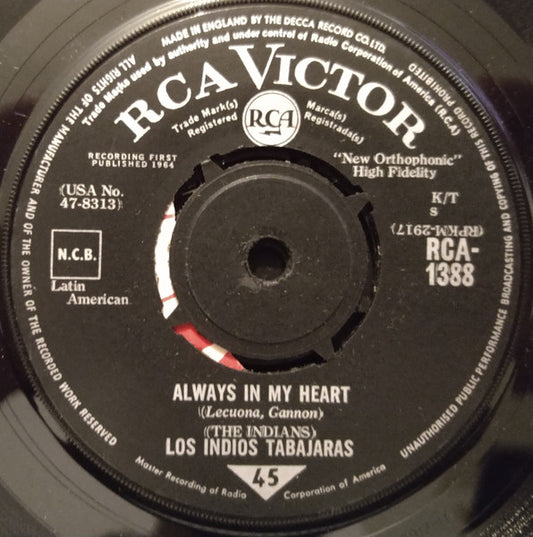 Los Indios Tabajaras - Always In My Heart - Used Vinyl Record 7"