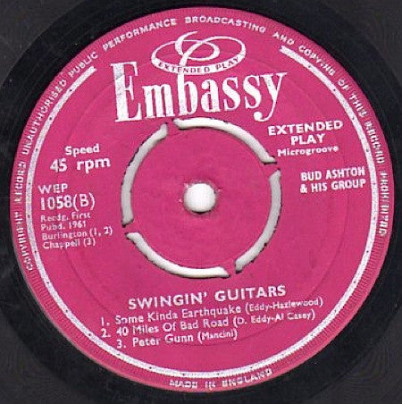 Bud Ashton And His G - Swingin' Guitars - Used Vinyl Record 7"