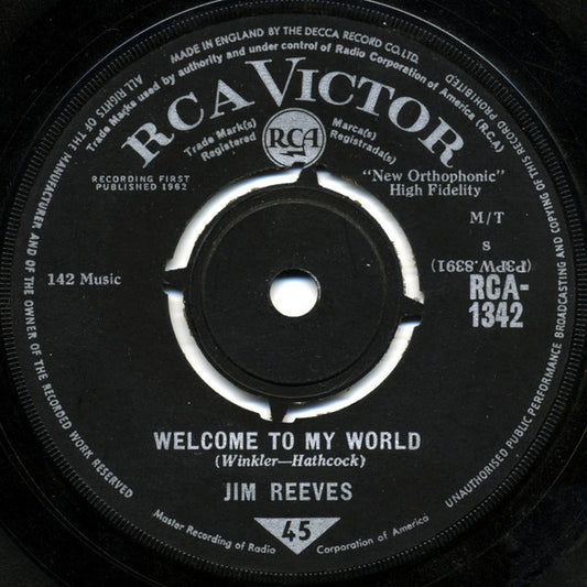 Jim Reeves - Welcome To My World / My Juanita - Used Vinyl Record 7"