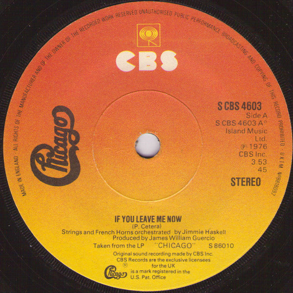 Chicago - If You Leave Me Now - Used Vinyl Record 7"