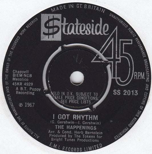 The Happenings - I Got Rhythm - Used Vinyl Record 7"