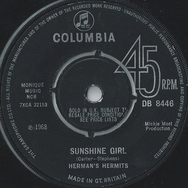 Herman's Hermits - Sunshine Girl - Used Vinyl Record 7"