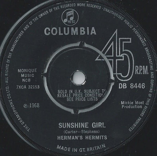 Herman's Hermits - Sunshine Girl - Used Vinyl Record 7"