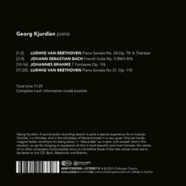 Georg Kjurdian - Beethoven, Bach, Brahms CD (PREORDER FOR RELEASE DATE 2