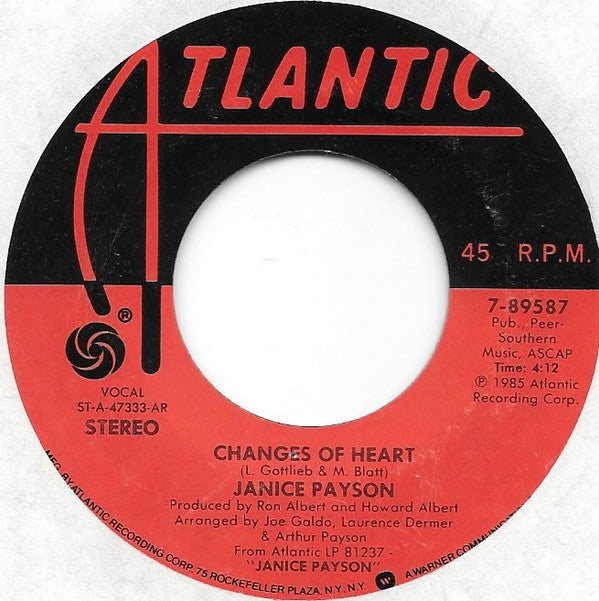 Janice Payson - Changes Of Heart - Used Vinyl Record 7"