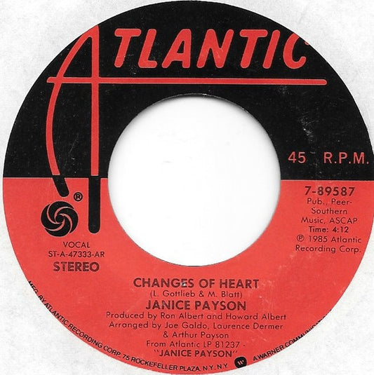 Janice Payson - Changes Of Heart - Used Vinyl Record 7"