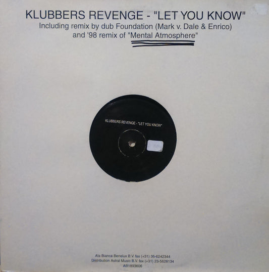 Klubbers Revenge - Let You Know - Used Vinyl Record 12"