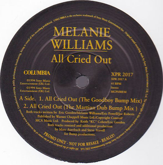 Melanie Williams - All Cried Out - Used Vinyl Record 12"