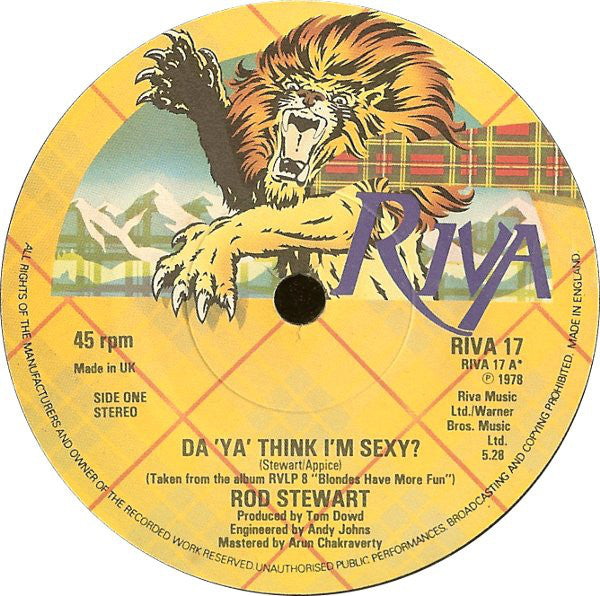 Rod Stewart - Da 'Ya' Think I'm Sexy? - Used Vinyl Record 7"