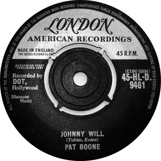 Pat Boone - Johnny Will - Used Vinyl Record 7"
