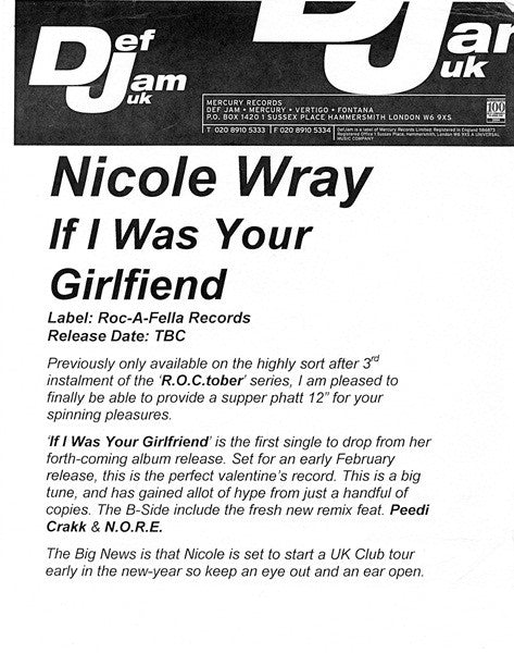 Nicole Wray - If I Was Your Girlfriend - Used Vinyl Record 12"