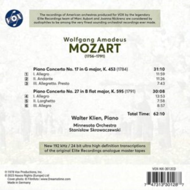 MOZART / KLIEN / MIN - PIANO CONCERTOS NOS. 17 & 27 - CD
