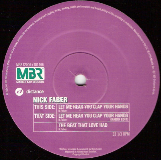Nick Faber - Let Me Hear You Clap Your Hands - Used Vinyl Record 12"
