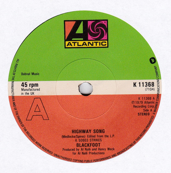 Blackfoot - Highway Song - Used Vinyl Record 7"