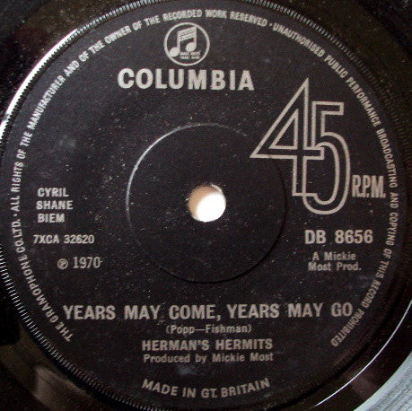 Herman's Hermits - Years May Come, Years May Go - Used Vinyl Record 7"