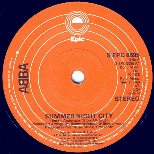 ABBA - Summer Night City - Used Vinyl Record 7"