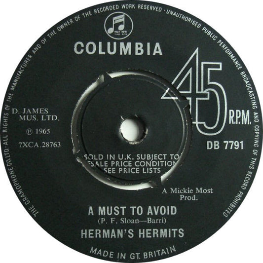 Herman's Hermits - A Must To Avoid - Used Vinyl Record 7"