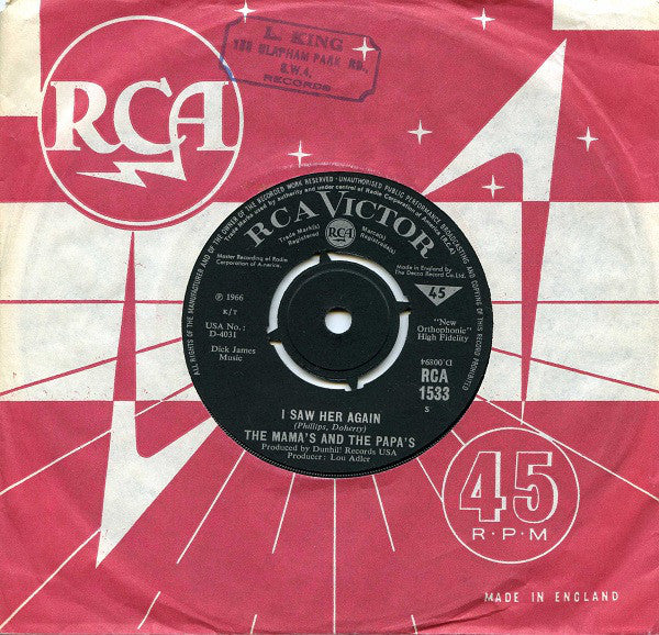 The Mamas & The Papa - I Saw Her Again - Used Vinyl Record 7"