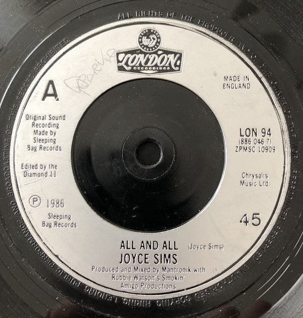 Joyce Sims - All And All - Used Vinyl Record 7"