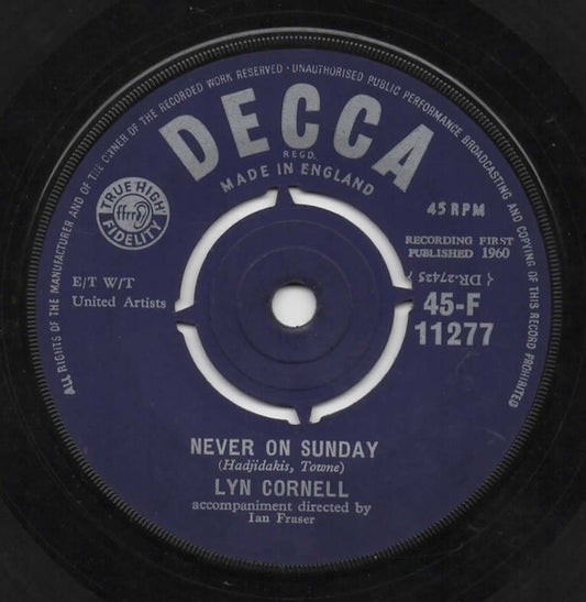 Lynn Cornell - Never On Sunday - Used Vinyl Record 7"