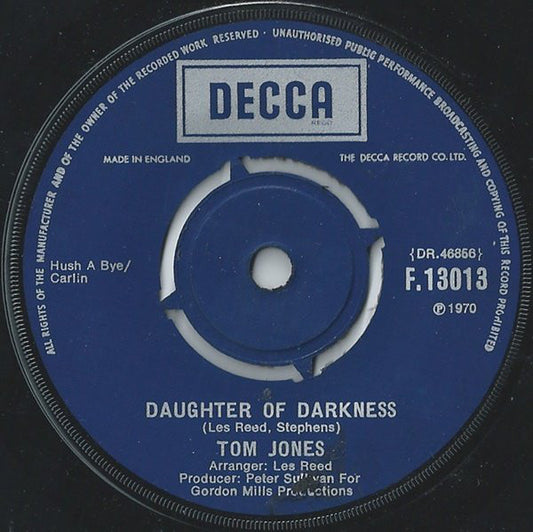 Tom Jones - Daughter Of Darkness - Used Vinyl Record 7"