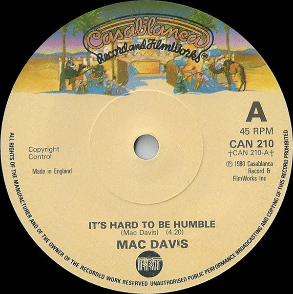 Mac Davis - It's Hard To Be Humble - Used Vinyl Record 7"