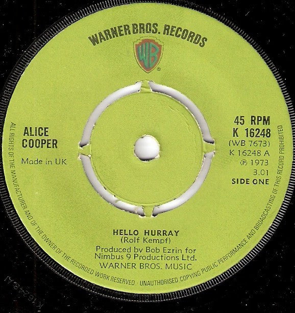 Alice Cooper - Hello Hurray - Used Vinyl Record 7"