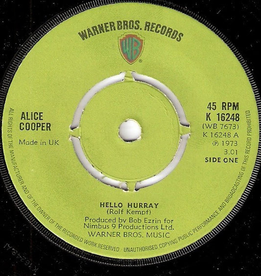 Alice Cooper - Hello Hurray - Used Vinyl Record 7"